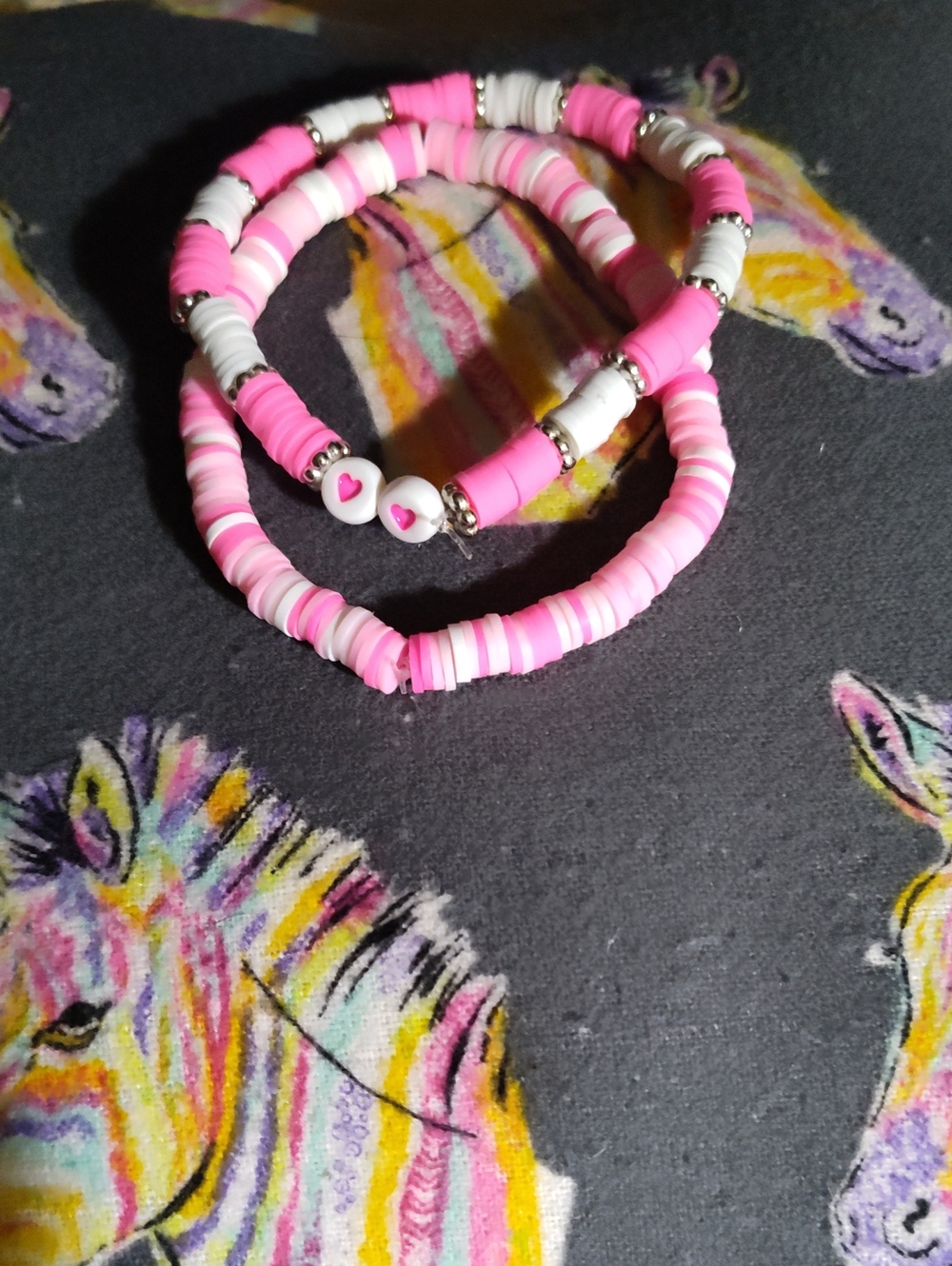 Pink and White Beaded Stretch Bracelets Set
